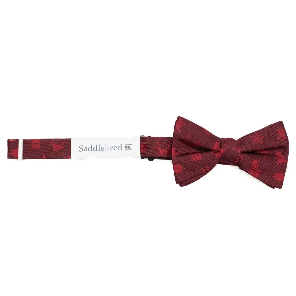 New Saddlebred Adjustable Pre-tied Silk Blend Red Christmas Snowman Tree Bowtie